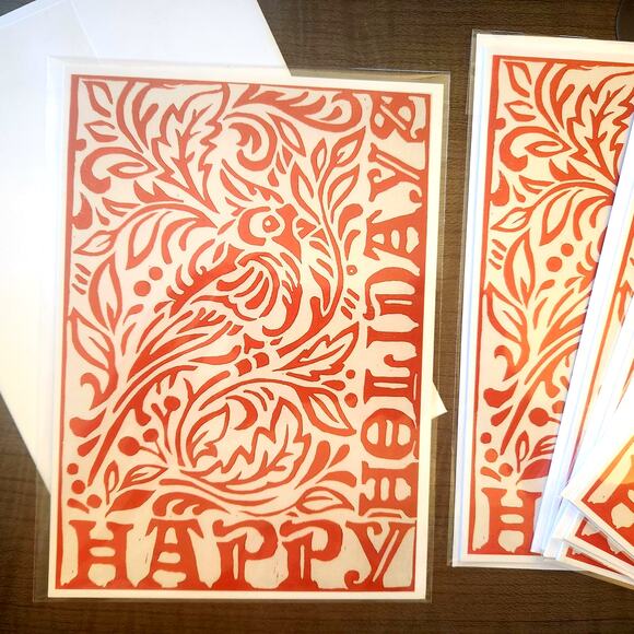 Happy Holidays Cardinal 5"x7" Greeting Cards Set of 6 Acid Free Stock Art Print - Picture 2 of 8